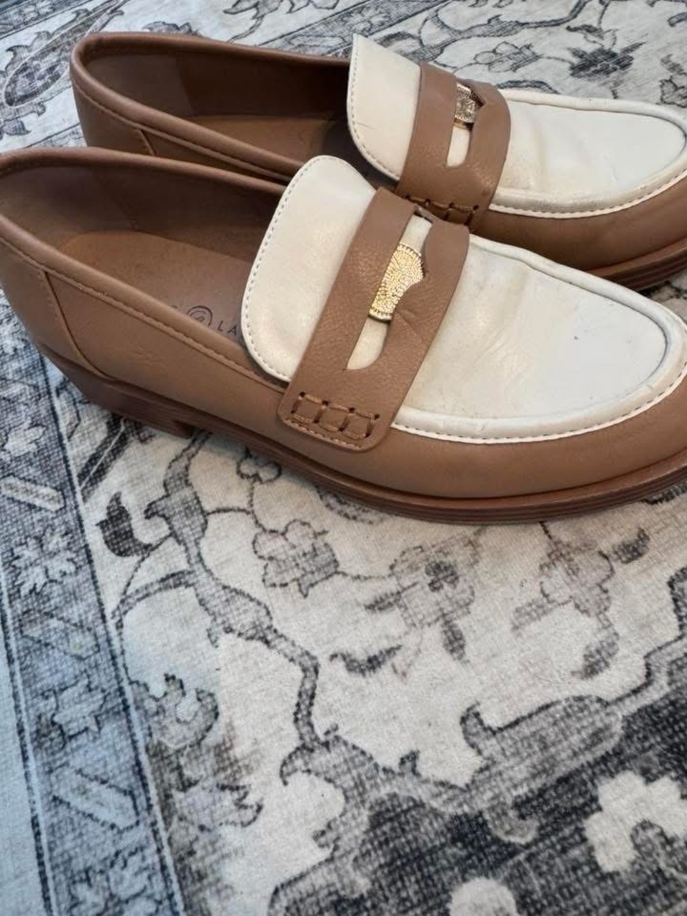 Classic Two-Tone Tan & White Men’s Penny Loafers